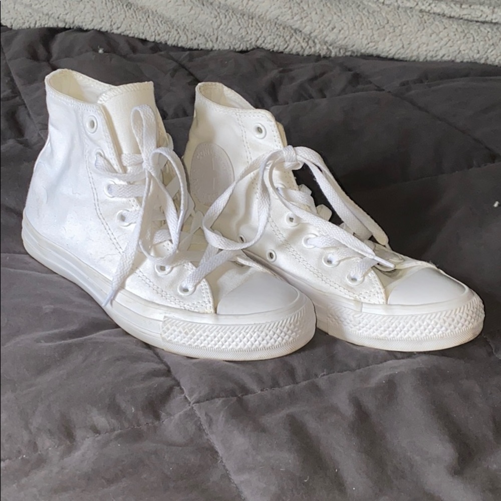 All white high top converse